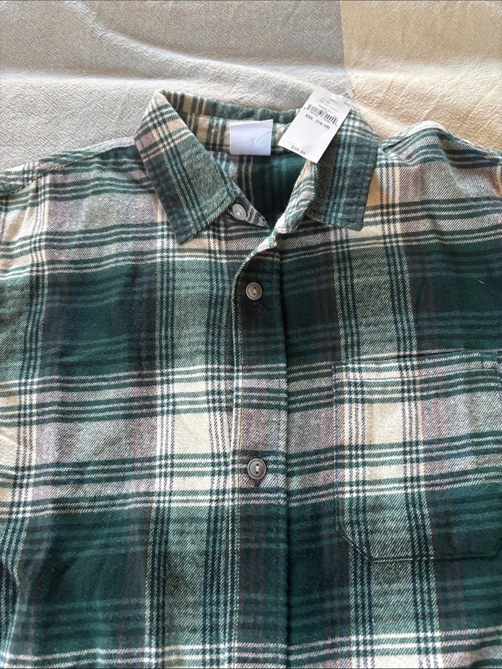 NWT Gap Boy’s Green Plaid Flannel Button-Up Shirt